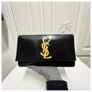 Authentic YSL Black Leather Women Clutch